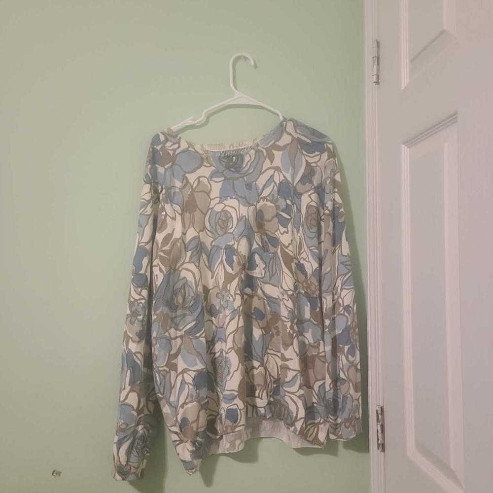 Alfred Dunner Blue and Beige Patterned Top